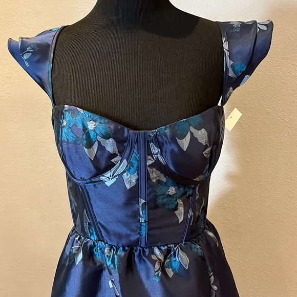 BAROQUE ROSE DAMASK FLORAL CORSET MAXI DRESS WITH RUFFLE STRAPS & SKIRT - Picture 11 of 17